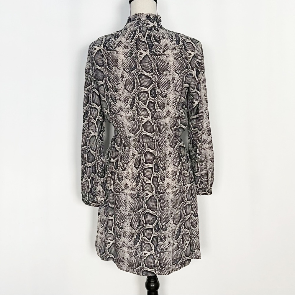 Rebecca Taylor Silk Tie-Waist Shirt Dress  Long Sleeve Snakeskin Print 4 Gray - Picture 9 of 16
